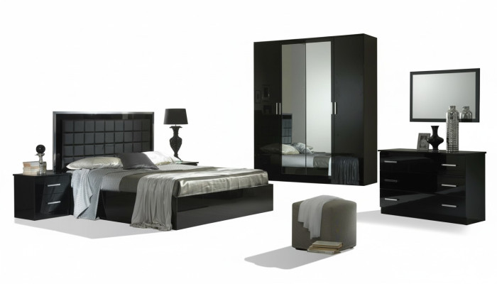 Design Chambre 6 pièces. Ensemble Complet de Chambre Lit Table de chevet Commode neuf