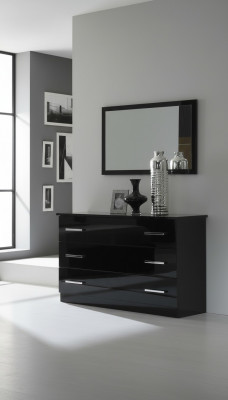Tableau Commode Miroir Classique Coiffeuse Chambre Tabouret Ensemble Verni Brillant