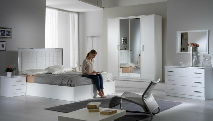 Lit Table de chevet Commode 6 pcs. Ensemble de chambre à coucher Design Moderne Chambre à coucher de luxe