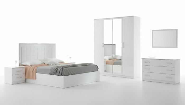 Lit Table de chevet Commode 6 pcs. Ensemble de chambre à coucher Design Moderne Chambre à coucher de luxe