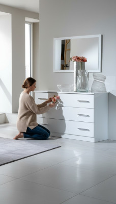 Miroir + commode Armoire Commodes Bahut Ensemble de chambre Déco Bois