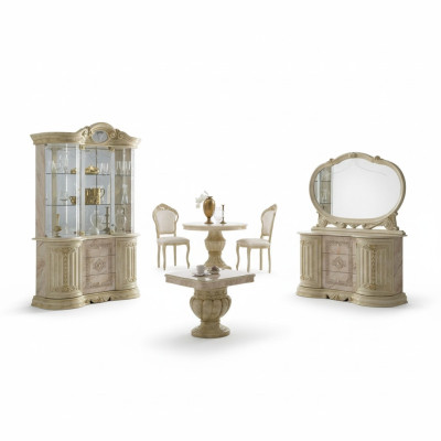 Ensemble de salon et de salle à manger de luxe 2 pièces comprenant une table, un buffet, une vitrine classique et une table.