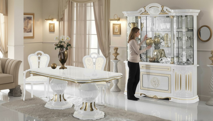 Salle à manger Ensemble complet Table Buffet Vitrine en bois Baroque Vitrines 2 pièces