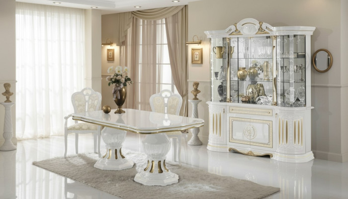 Salle à manger Ensemble complet Table Buffet Vitrine en bois Baroque Vitrines 2 pièces