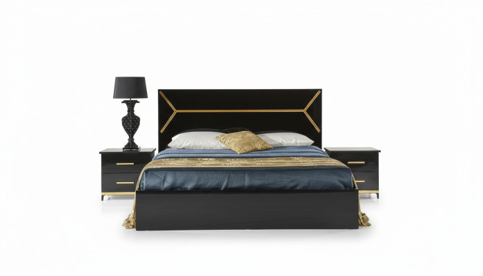 Ensemble de chambre classique, lit 2x, table de chevet, commode 3 pièces. Lits noirs