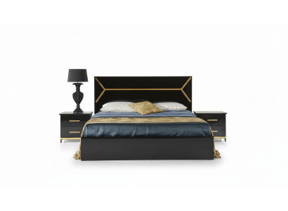 Ensemble de chambre classique, lit 2x, table de chevet, commode 3 pièces. Lits noirs