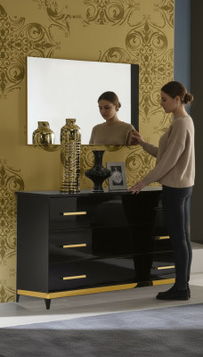 Haute commode brillante Commodes Armoire en bois Miroir Buffet Console Consoles 2 pièces