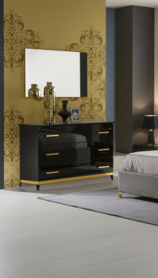 Haute commode brillante Commodes Armoire en bois Miroir Buffet Console Consoles 2 pièces