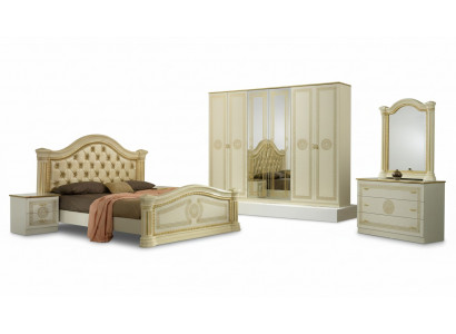 Chambre Chesterfield Lit en Cuir 6 pièces Ensemble de Meubles de Design Table de Chevet Commode