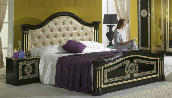 Chambre 3 pièces Ensemble Lit 2x Table de chevet Console Lits Chesterfield Tapisserie