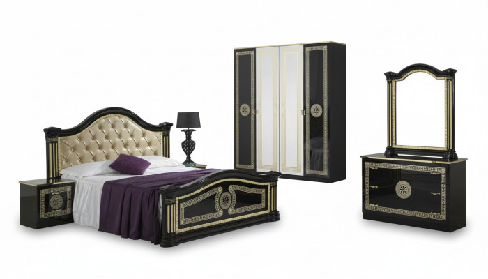 Ensemble de chambre à coucher Style Moderne Lit Table de chevet Commode Meubles de chambre à coucher 6 pièces. Groupe nouveau.
