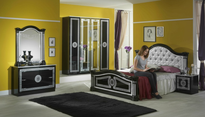 Lit 2x Table de chevet 3 pièces. Ensemble de chambre Design Luxueux Chambre Chesterfield