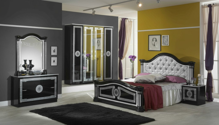 Lit 2x Table de chevet 3 pièces. Ensemble de chambre Design Luxueux Chambre Chesterfield