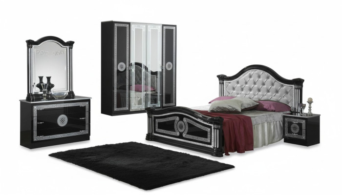 Lit 2x Table de chevet 3 pièces. Ensemble de chambre Design Luxueux Chambre Chesterfield