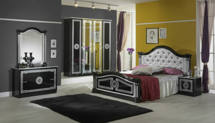Chambre noire complète Ensemble de commode Style Lit Suite 6pcs. Baroque nouveau