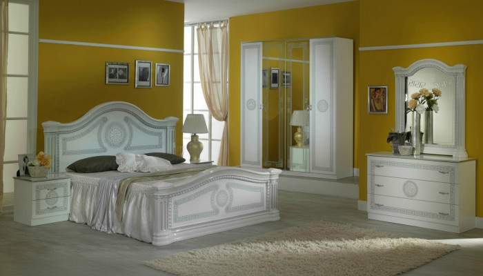 Chambre à coucher design 3 pièces. Lit 2x Table de chevet Classique r Ensemble de lits de luxe Meubles