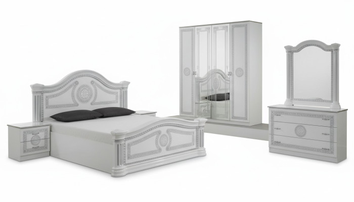 Chambre à coucher design 3 pièces. Lit 2x Table de chevet Classique r Ensemble de lits de luxe Meubles