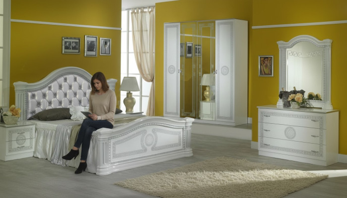 Ensemble de chambre à coucher complet Design lit de luxe moderne 2x table de chevet 6 pcs Armoire
