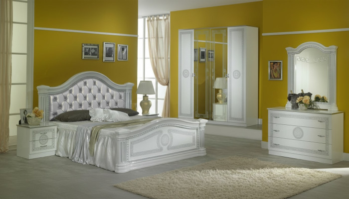 Ensemble de chambre à coucher complet Design lit de luxe moderne 2x table de chevet 6 pcs Armoire