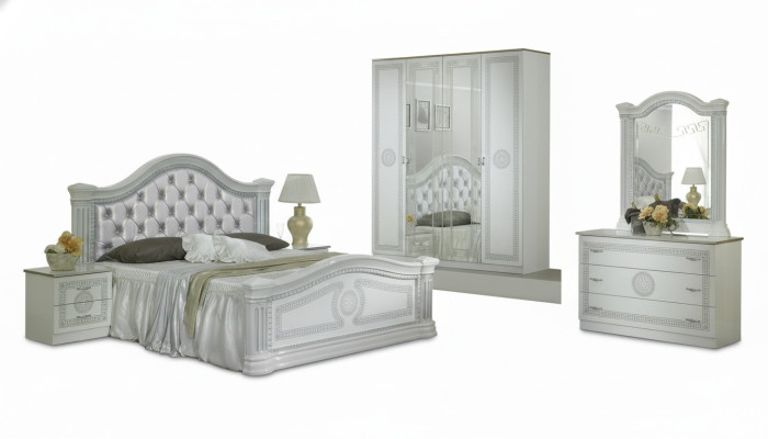 Ensemble de chambre à coucher complet Design lit de luxe moderne 2x table de chevet 6 pcs Armoire