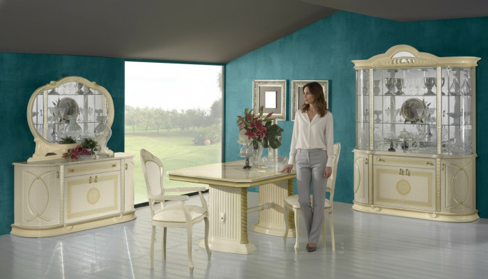 Salle à manger Ensemble Vitrine Table à manger Suite Groupe de tables Ensemble de 4 pièces Baroque complet