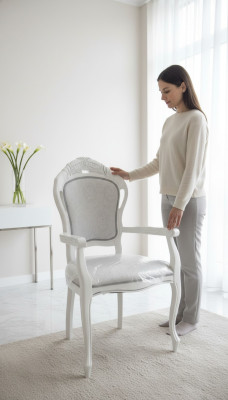 Chaise Blanc Argent Design Salon Salle à manger Bois Chaises Rembourrage Fabriqué en Italie