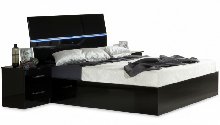Conception Chambre 3 pièces. Lit 2x Table de chevet Luxe Lits Ensemble Meubles Lumière Led