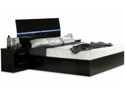 Conception Chambre 3 pièces. Lit 2x Table de chevet Luxe Lits Ensemble Meubles Lumière Led