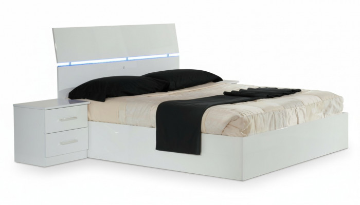 Lit double Lit 2x Tables de chevet Bois Lits Design Moderne Style 3pcs. Lumière LED