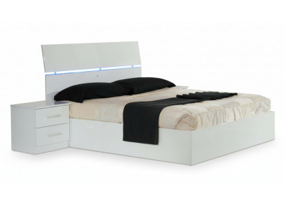Lit double Lit 2x Tables de chevet Bois Lits Design Moderne Style 3pcs. Lumière LED