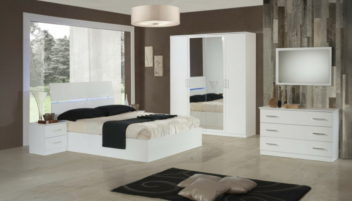 Chambre à coucher design 6 pcs. Ensemble complet Lit Table de chevet Commode Miroir Bois
