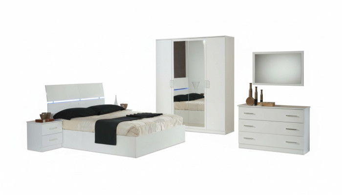 Chambre à coucher design 6 pcs. Ensemble complet Lit Table de chevet Commode Miroir Bois