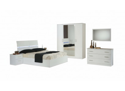 Chambre à coucher design 6 pcs. Ensemble complet Lit Table de chevet Commode Miroir Bois