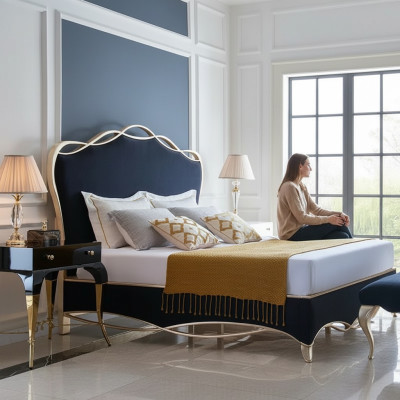 Conception de lit textile mariage moderne cadre de luxueux chambre de sommeil double d'hôtel