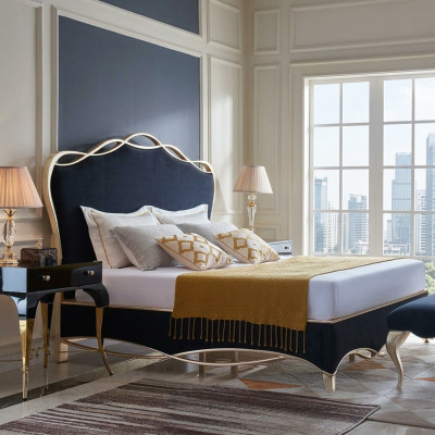 Conception de lit textile mariage moderne cadre de luxueux chambre de sommeil double d'hôtel