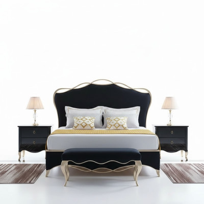 Conception de lit textile mariage moderne cadre de luxueux chambre de sommeil double d'hôtel