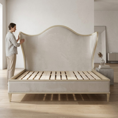 Lit de design en bois double de luxe cadre de lit de mariage moderne chambre de sommeil d'hôtel