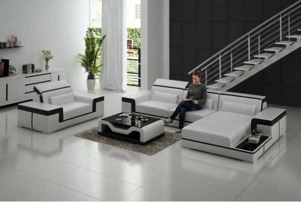 Paysage de vie Canapé d'angle en L Fauteuil Ensemble Ensemble Canapé moderne en cuir