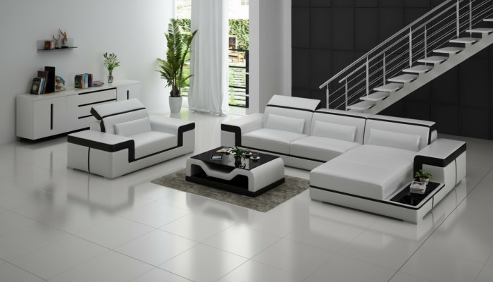Paysage de vie Canapé d'angle en L Fauteuil Ensemble Ensemble Canapé moderne en cuir