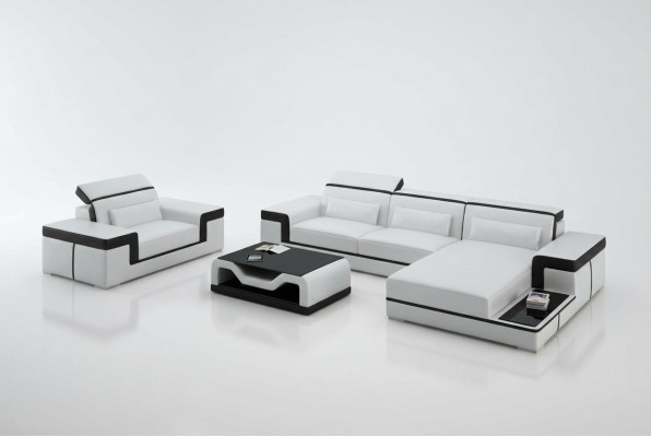 Paysage de vie Canapé d'angle en L Fauteuil Ensemble Ensemble Canapé moderne en cuir