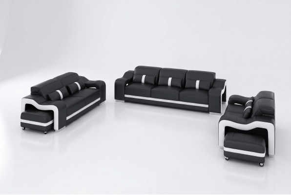 Ensemble de canapé noir design 3+2+2 places Ensemble de canapés luxueux en cuir