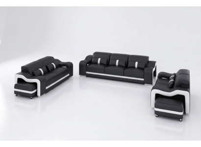 Ensemble de canapé noir design 3+2+2 places Ensemble de canapés luxueux en cuir