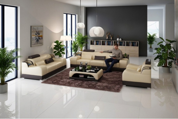 Ensemble de canapés design 2x 3 places tissu moderne canapés.