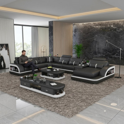 Canapé en cuir Canapé d'angle Suite Rembourrage Canapé en U Canapé d'angle Design Suite d'angle