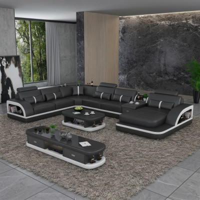 Canapé en cuir Canapé d'angle Suite Rembourrage Canapé en U Canapé d'angle Design Suite d'angle