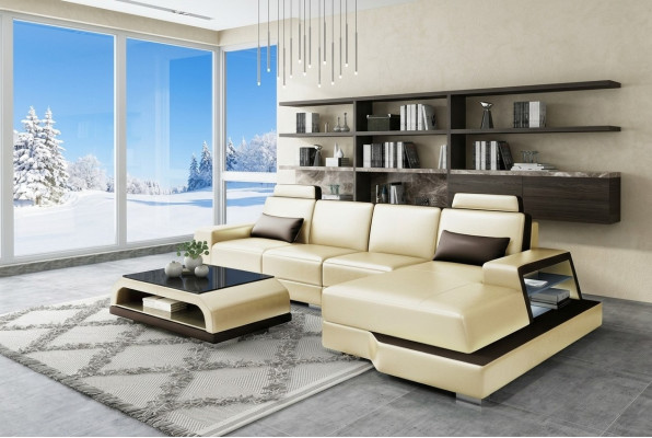 Canapé d'angle Sofa Salon paysage en forme de L canapé rembourrage Canapé Cuir Beige Canapés