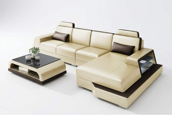 Canapé d'angle Sofa Salon paysage en forme de L canapé rembourrage Canapé Cuir Beige Canapés