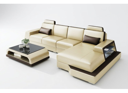 Canapé d'angle Sofa Salon paysage en forme de L canapé rembourrage Canapé Cuir Beige Canapés