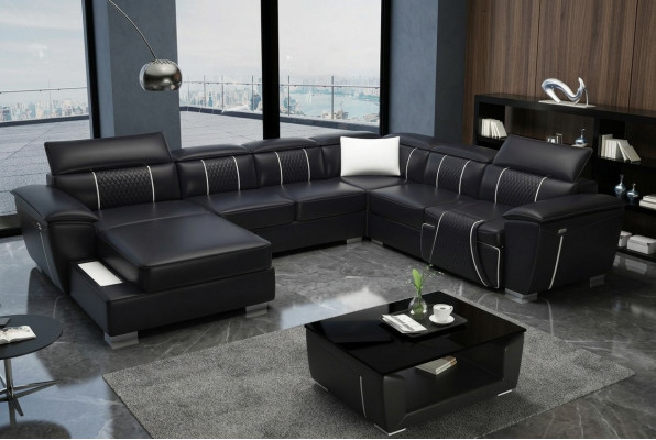 Canapé d'angle en forme de U Canapé Canapé Suite Rembourrage Cuir Textile Tissu