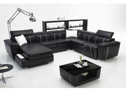 Canapé d'angle en forme de U Canapé Canapé Suite Rembourrage Cuir Textile Tissu